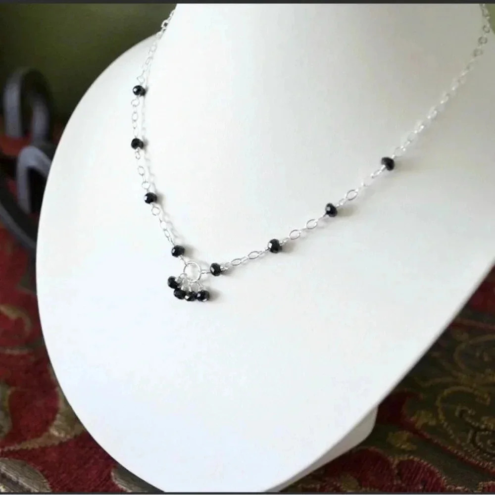 Black Spinel Necklace,Real Gemstone Necklace,Sparkling Necklace,August Birthday